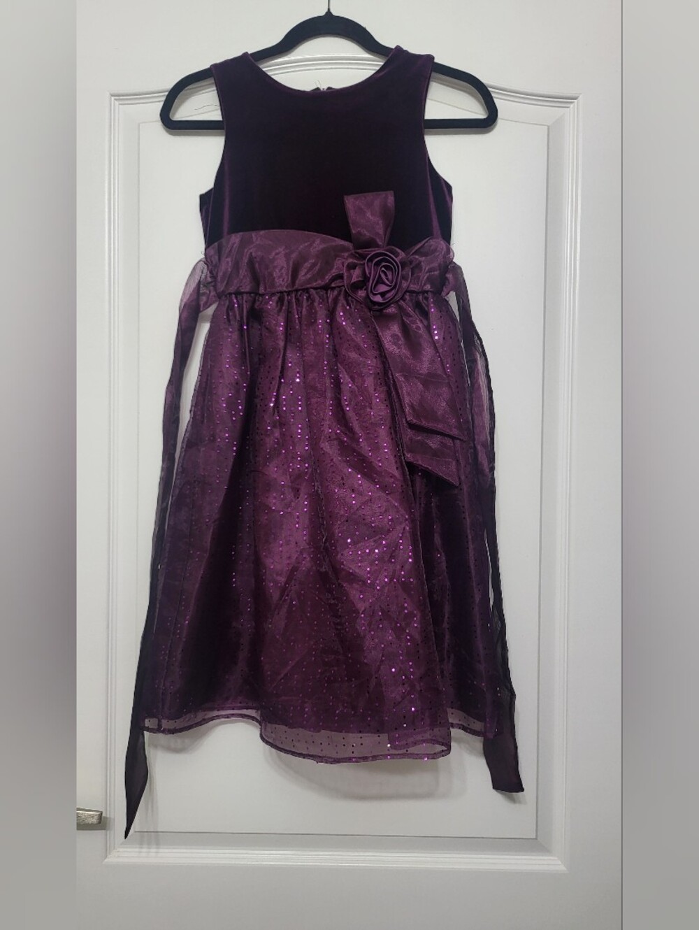 Jayne Copeland Purple Velvet & Sparkle Organza Girls Dress with Rosette Sash